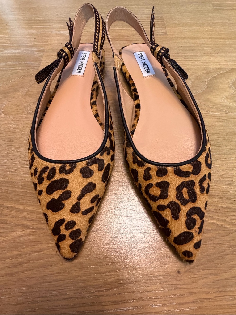 Steve Madden Leopard Calf Hair Bow Slingback Pointed Toe Flats NWOB Size 8.5 - Picture 3 of 6